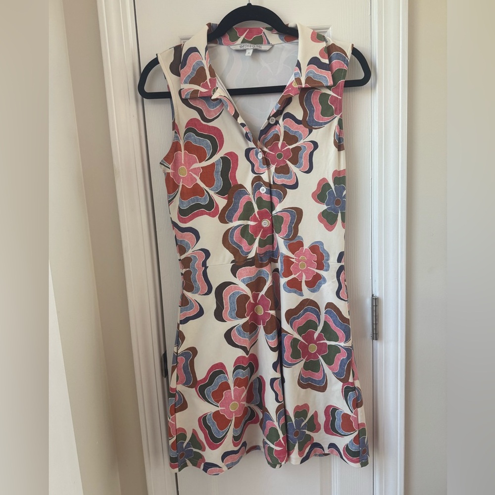 SMITH & QUINN Retro Floral Sleeveless Collared Polo Style Dress Size Small